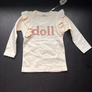 Doll Cream Long Sleeve Shirt with Pink pants with bow Accents